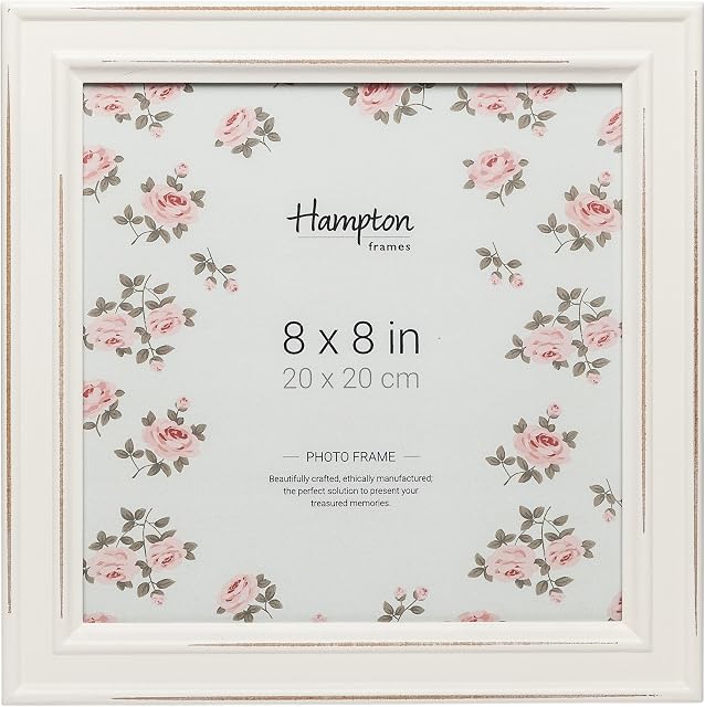 Hampton Frames PALOMA Distressed Square Picture Photo Frame White 8x8 (20x20cm) PAL301988W