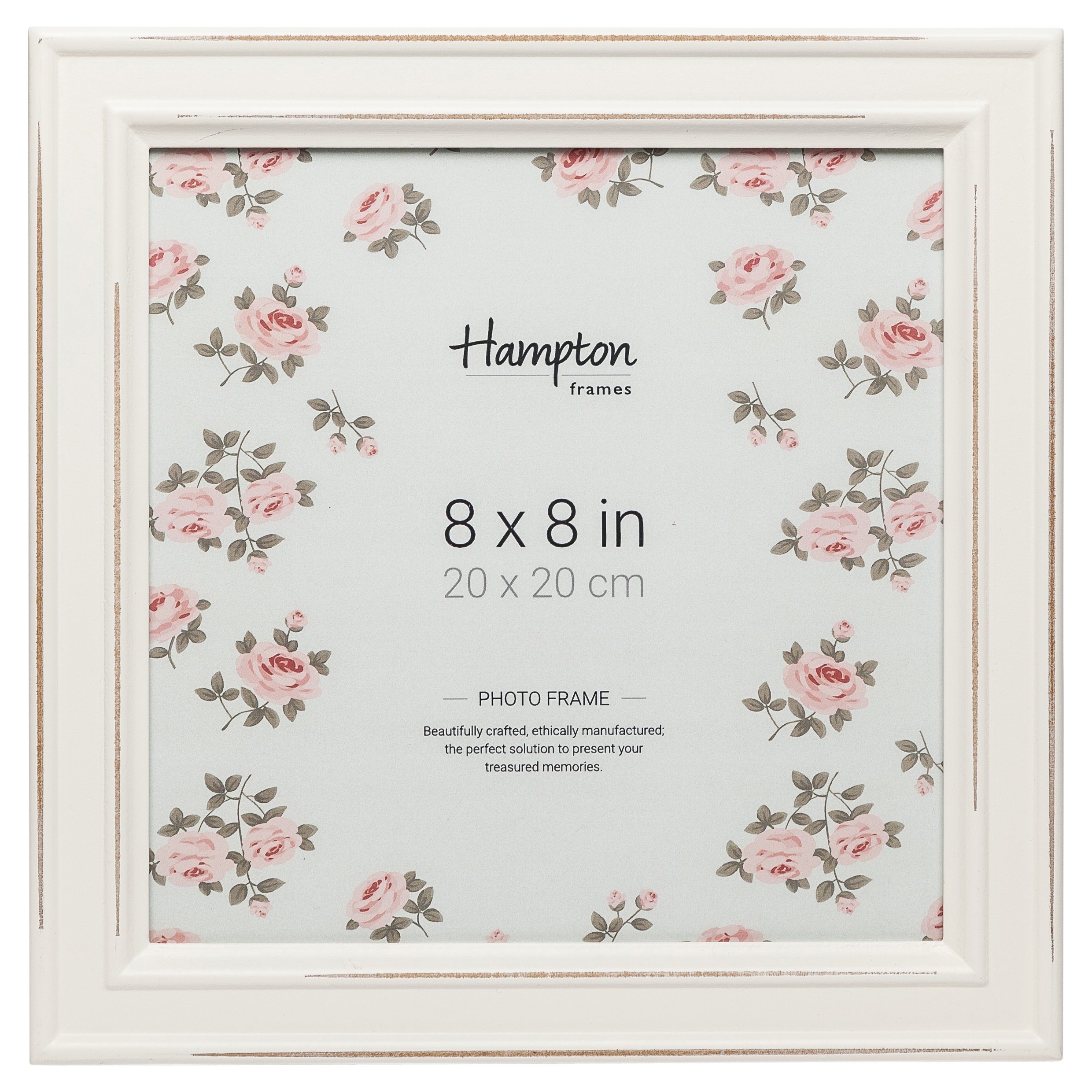 Hampton Frames | PALOMA Square Picture Photo Frame, 8x8 (20x20cm), White Distressed MDF | Glass Front, Wall or Tabletop Display, Shabby Style | Home Décor Photo Frame