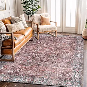 Rugshop Multi Transitional Vintage Bordered Area Rug — Machine Washable, 5' X 7' for Living Room, Bedroom and Home Office