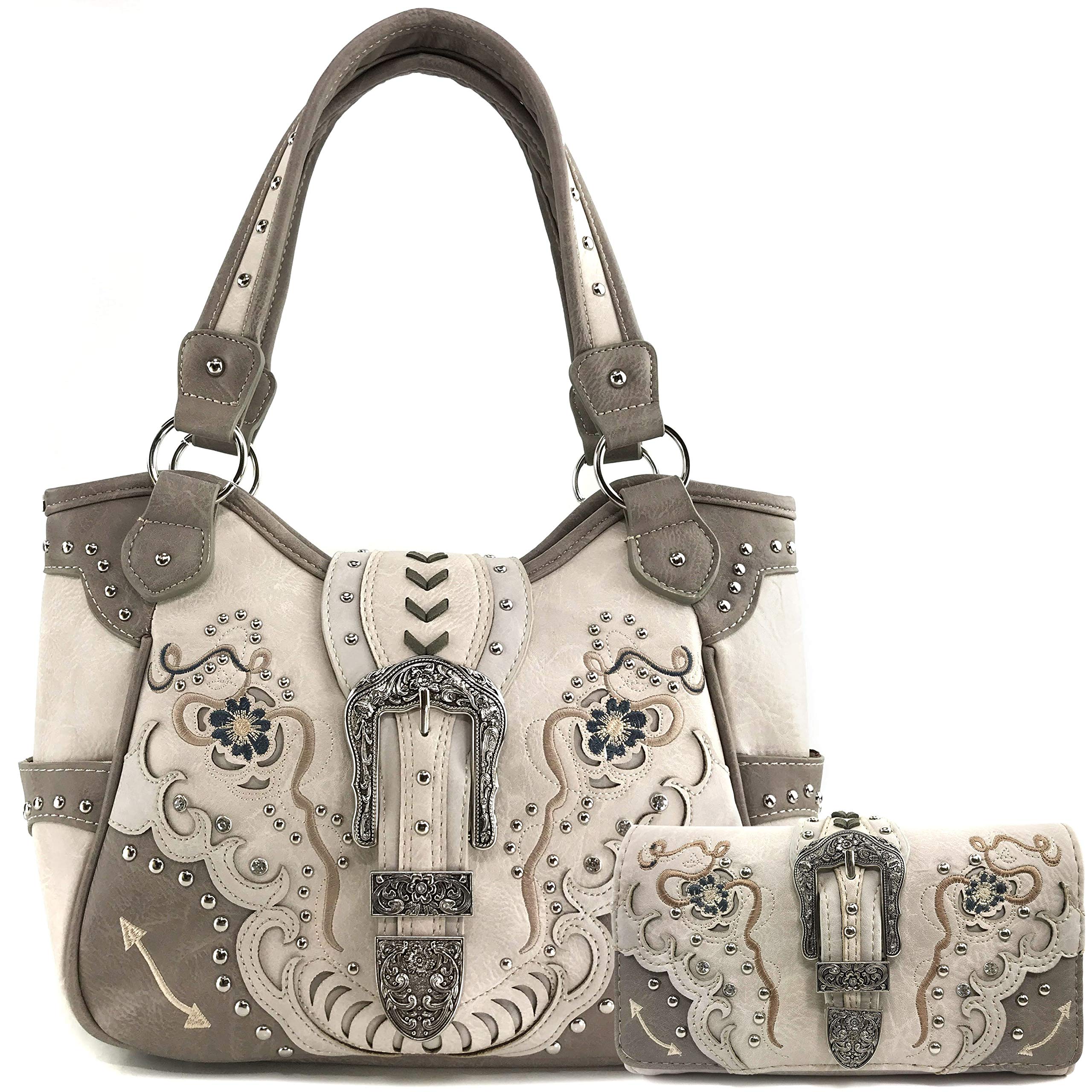 ZelrisFloral Poppy Buckle Western Women Conceal Carry Tote Handbag Purse Set