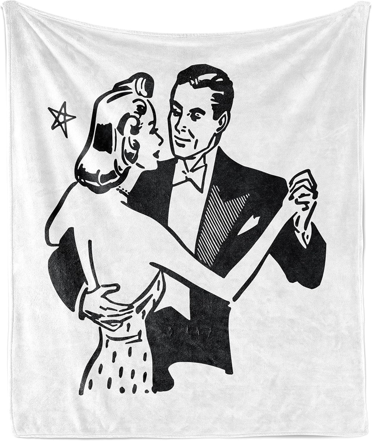 Lunarable Valentines Day Throw Blanket, Dancing Couple in Vintage Tuxedo Gown Nostalgia Romance Ball Party 50s, Flannel Fleece Accent Piece Soft Couch Cover for Adults, 50" x 60", Black and White