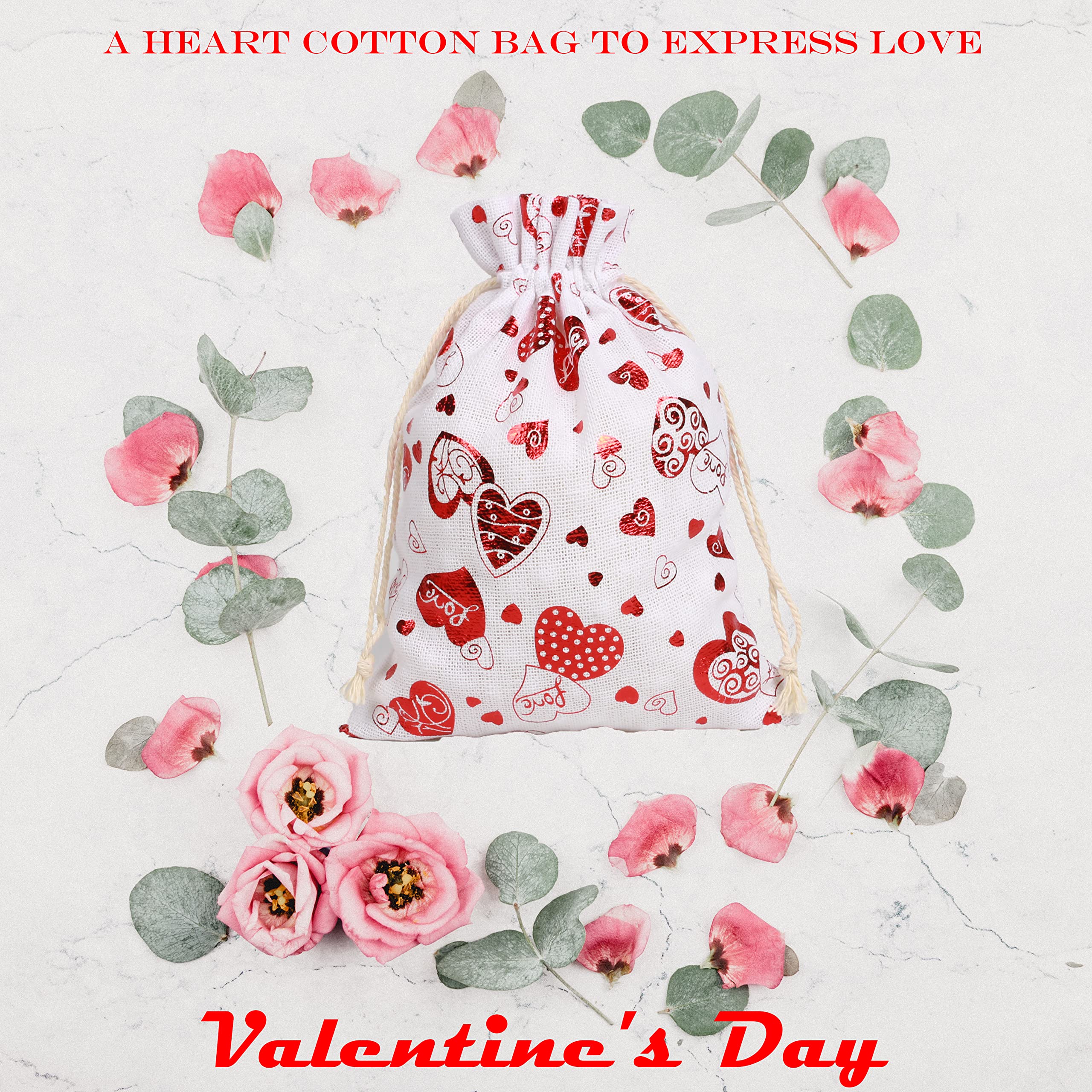 Bolsas de regalo de lona de algodón de arpillera, 20 paquetes de 5 x 7 pulgadas, bolsas de regalo de cáñamo de algodón con cordón de corazón, bolsa de almacenamiento de calcetines, bolsa de algodón