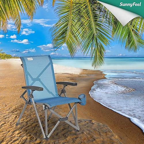 Miniatura 4 de SUNNYFEEL Silla ergonómica de campamento con respaldo alto, silla plegable resistente de 500 libras, silla de campamento portátil resistente a los