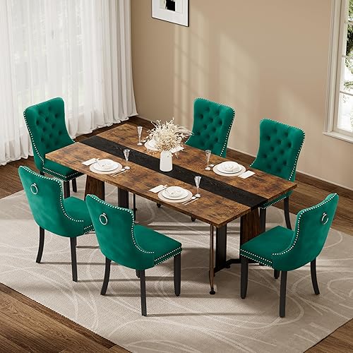 Miniatura 21 de Juego de mesa de comedor de 7 piezas con 6 sillas, mesa de comedor rectangular de madera de 71 pulgadas con sillas de comedor de terciopelo, tablero