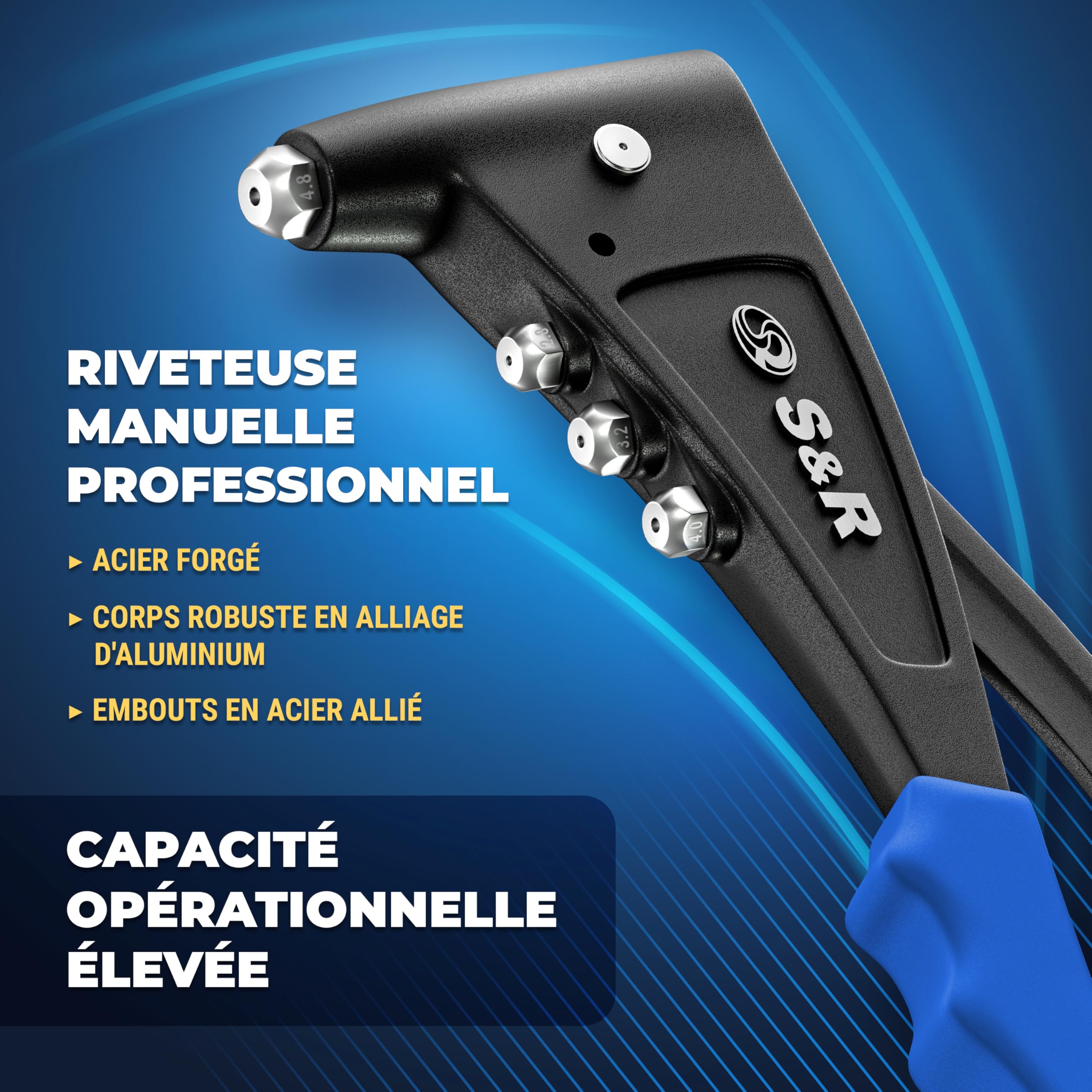 S&R Pince à Riveter Coffret Riveteuse Manuelle avec 60 Rivets aveugles Acier, Alu, Inox. Coffret Riveteuse + 60 Rivets