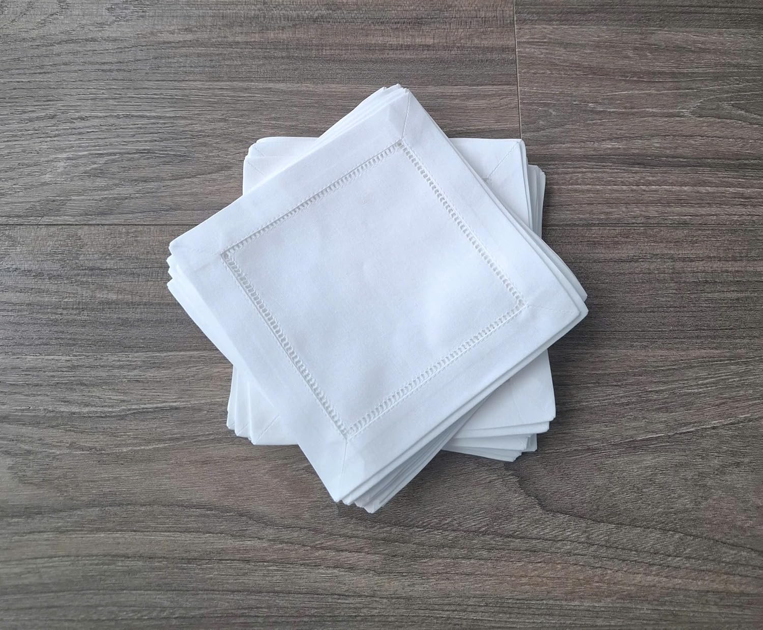 White Cocktail Napkins 6 x 6 in Set of 50, White Linen Blend Cloth Napkin Coasters, Ladder Hemstitch Linen Beverage Party Napkin Coaster Super Value Bulk 50 Pack, Fabric Linen Cocktail Napkins