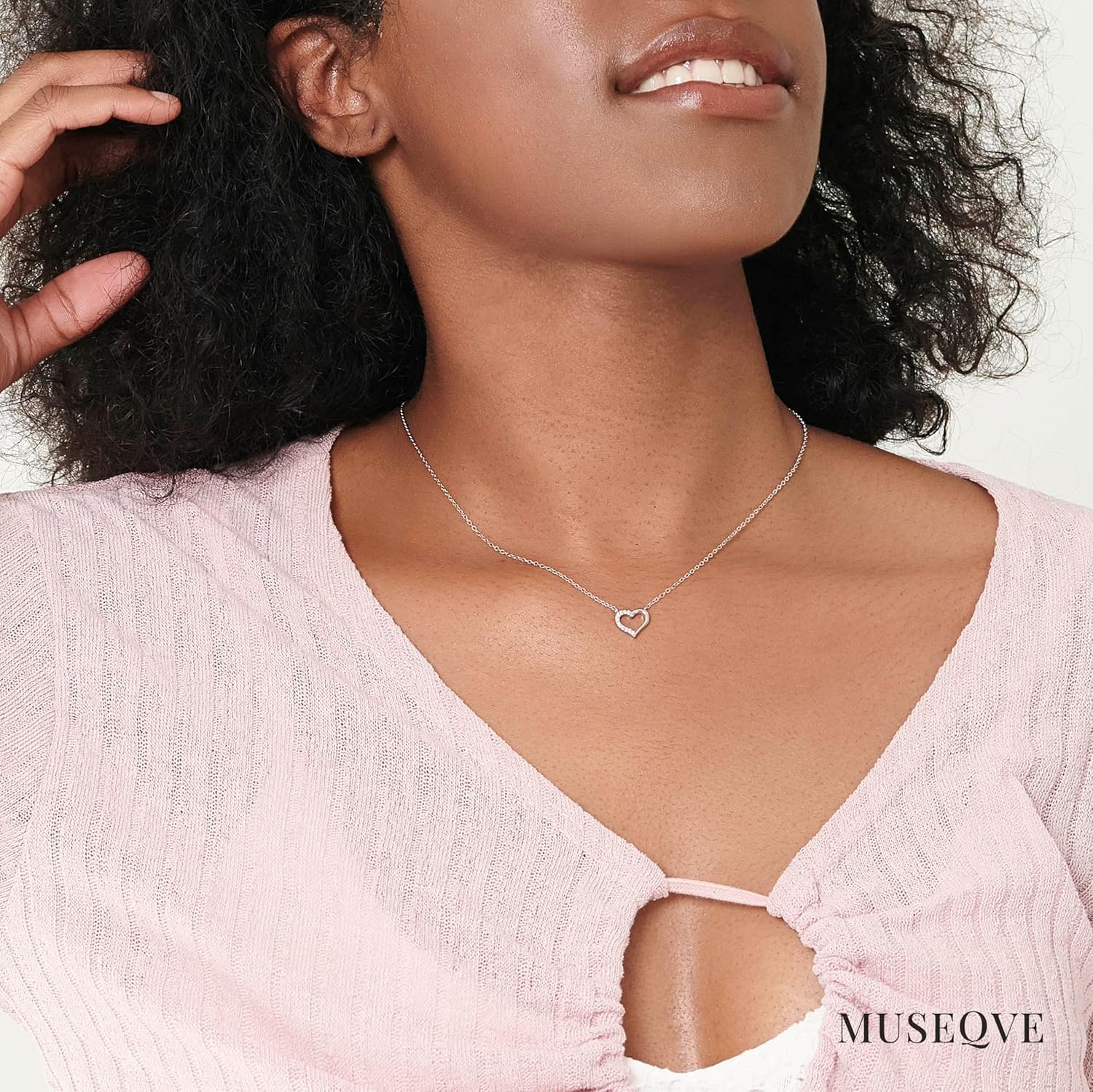 Dainty Open Heart Necklace for Women • 14K Gold Plated Cubic Zirconia Heart Pendant Choker Necklaces • Non Tarnish Cute Love Jewelry Gifts for Girls [HN-2H] - Image 4