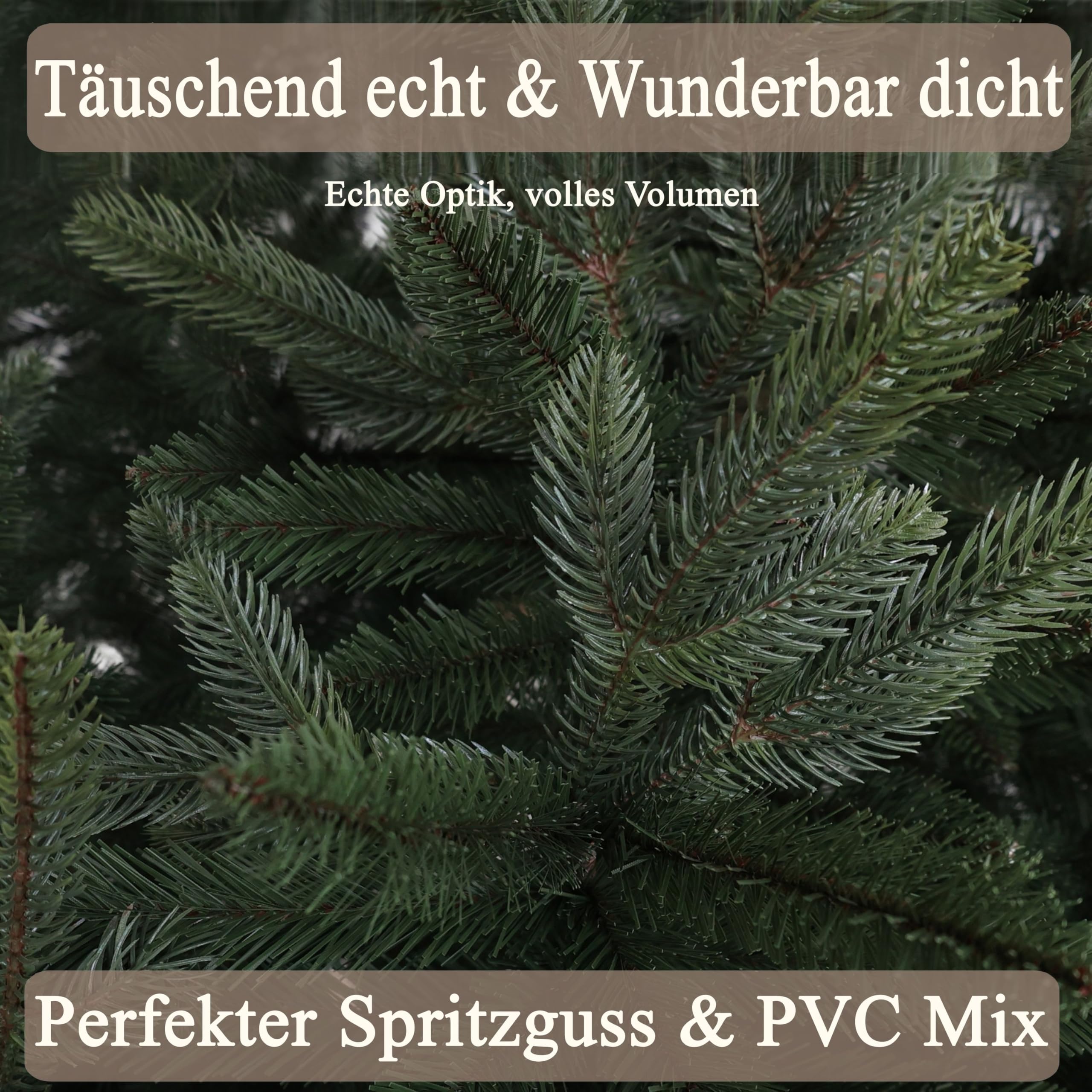 Hochwertiger künstlicher Weihnachtsbaum 210cm mit Holzfuß - Premium Spritzguss Weihnachtsbaum künstlich mit PVC im harmonischen Mix, Schnellaufbau, Tannenbaum künstlich als Weihnachtsdeko