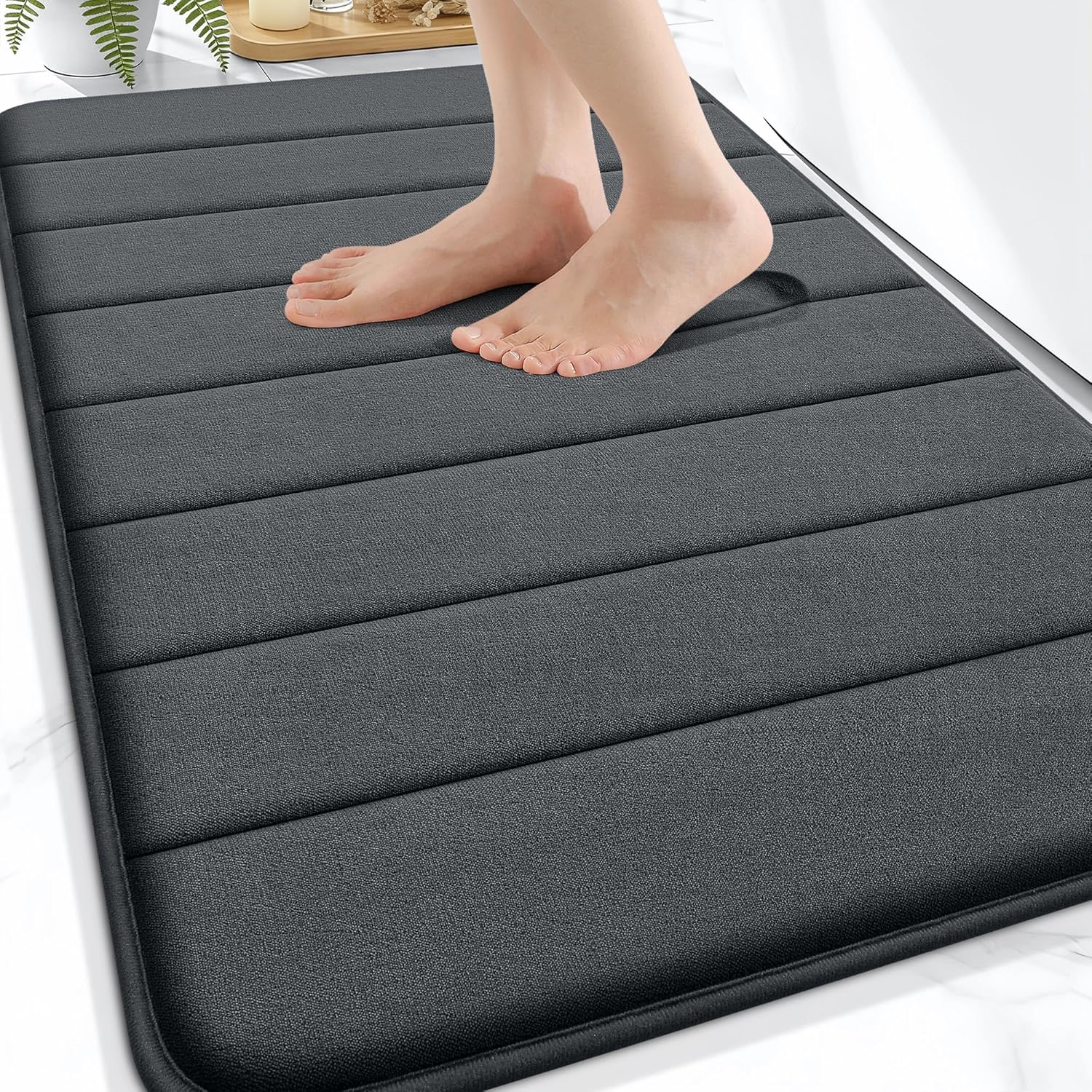 OLANLY Memory Foam Bath Mat 30x20, Super Soft Absorbent Bathroom Rugs, Quick Dry, Machine Washable Shower Floor Rugs, Bathmat Carpet, Bathroom Home Decor Accessories, Dark Gray