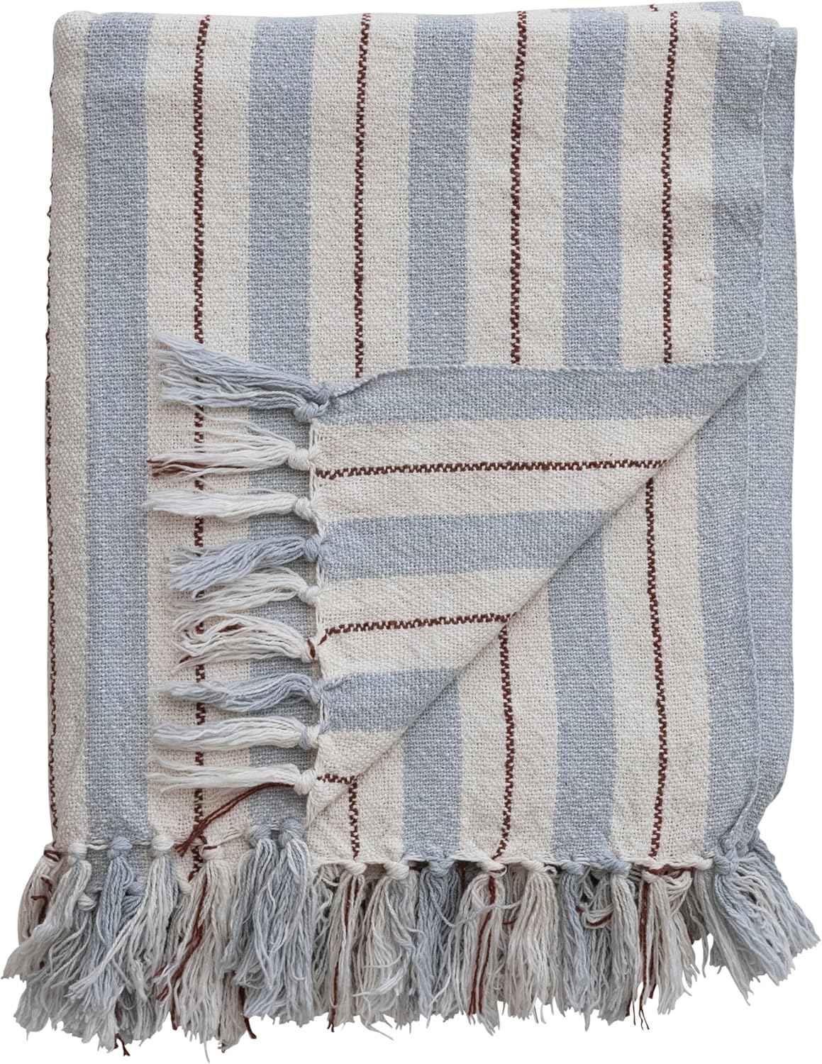 Creative Co-Op Woven Cotton Blend Striped Throw with Fringe, Multicolor - Image 3