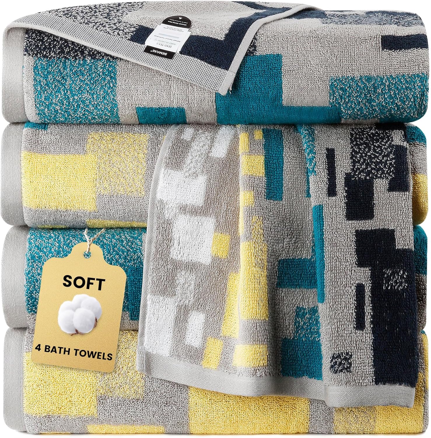 SEMAXE 4-Pack Luxury Bath Towels for Bathroom, 100% Cotton, Soft, Absorbent, and Quick-Drying, 55″x27″, Impression, Perfect for Hotels, Gyms, and Spas SEMAXE 4-Pack Luxury Bath Towels for Bathroom, 100% Cotton, Soft, Absorbent, and Quick-Drying, 55″x27″, Impression, Perfect for Hotels, Gyms, and Spas