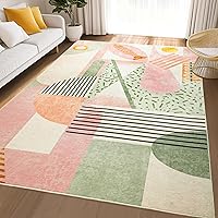 Tepook Pink 5x7 Area Rug - Soft Washable Non-Slip Milk Velvet Indoor Carpet for Living Room, Bedroom, Kids Nursery Playroom