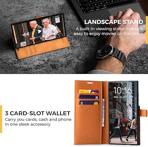 Miniatura 4 de Snakehive Funda de cuero para Samsung Galaxy S24 Ultra 5G  Funda de piel auténtica con soporte de visualización y 3 tarjeteros  Funda con ranura