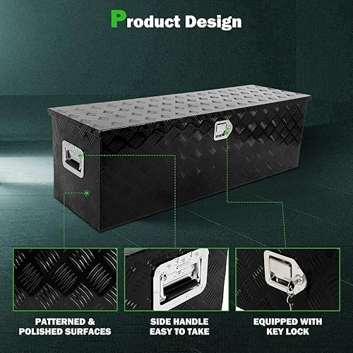 Miniatura 3 de SCITOO Caja de herramientas resistente para caja de camión de 49 pulgadas para recoger remolques de caravana, almacenamiento rectangular negro con