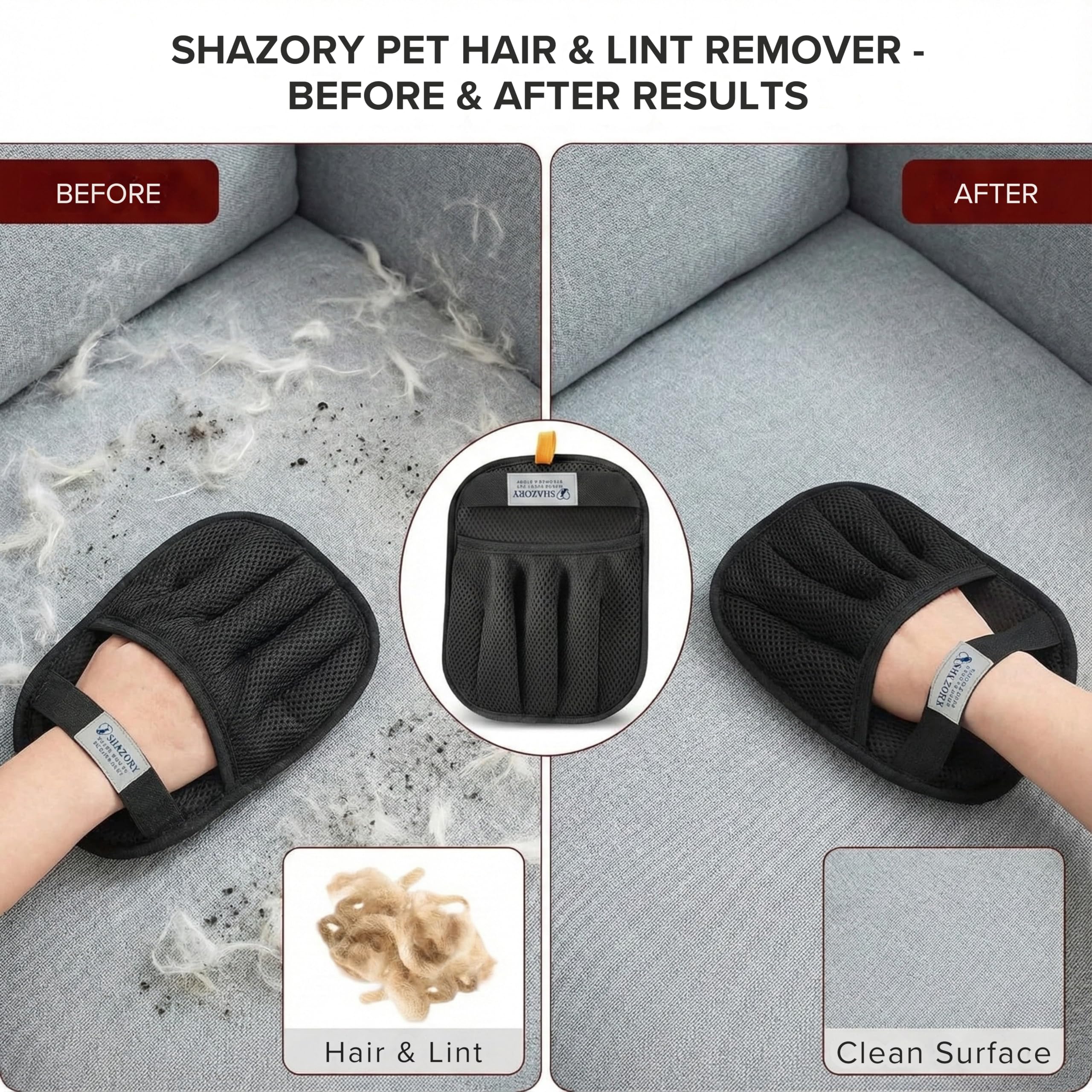 SHAZORY Confezione da 2 guanti elettrostatici per la rimozione dei peli di animali domestici, guanti per la pulizia dei pelucchi per gatti e cani, guanti riutilizzabili per la rimozione dei peli di