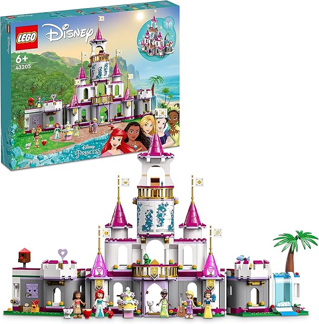 LEGO 43205 Disney Princess Ultimate Adventure Castle Building Toy with 5 Princess Mini-Dolls Including Ariel, Rapunzel and Snow White, Girls & Boys Gifts