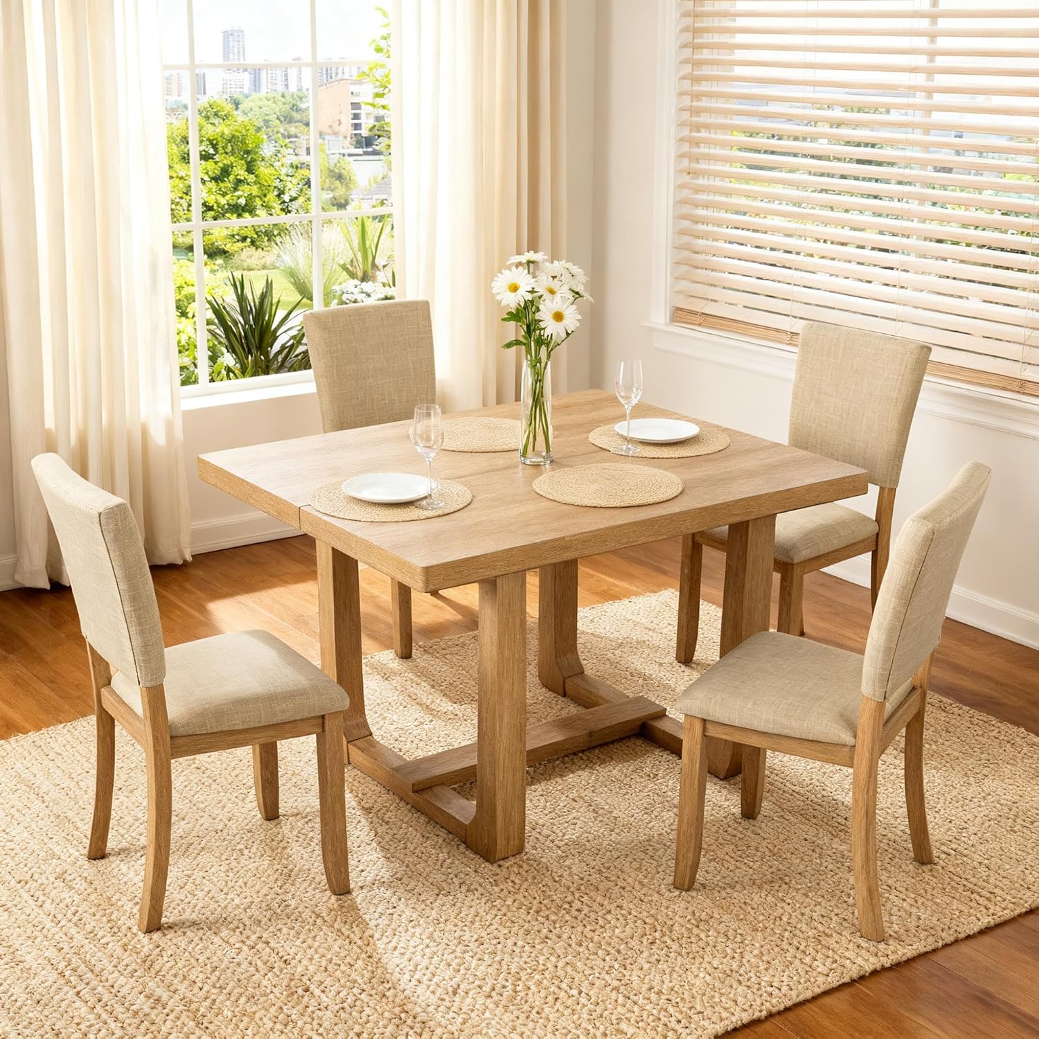 leovanni Solid Wood Dining Table and Chairs Set of 4,