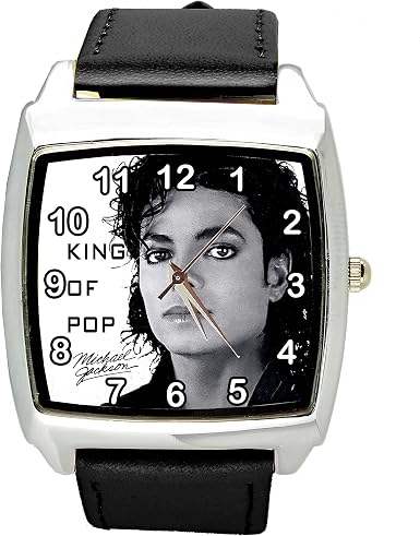 Taport® Michael Jackson quarzo quadrato orologio nero quadrante in vera  pelle Band E2 : Amazon.it: Orologi
