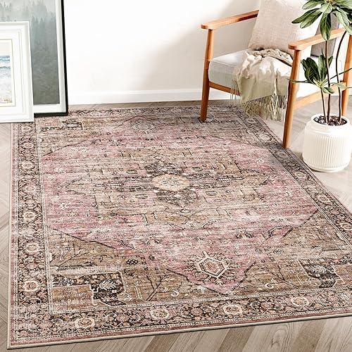 Miniatura 2 de Alfombra de 6 x 9, resistente a las manchas, lavable con parte trasera antideslizante, vintage grande para dormitorio grande, alfombra plegable