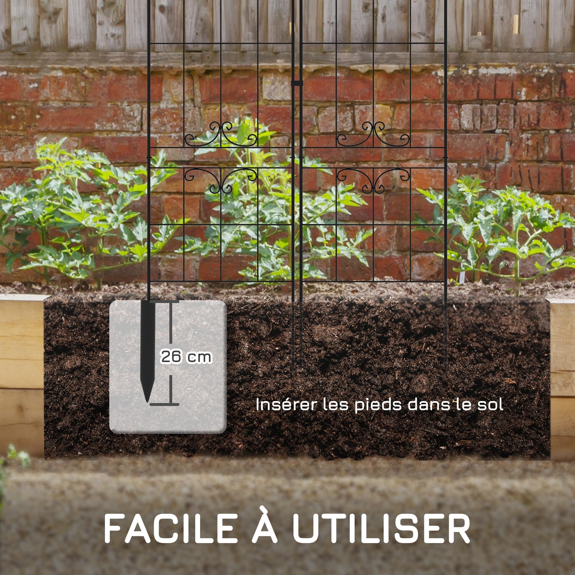 Outsunny Lot de 2 Treillis de Jardin, Support pour Plantes grimpantes en métal, 50L x 181H cm, Noir