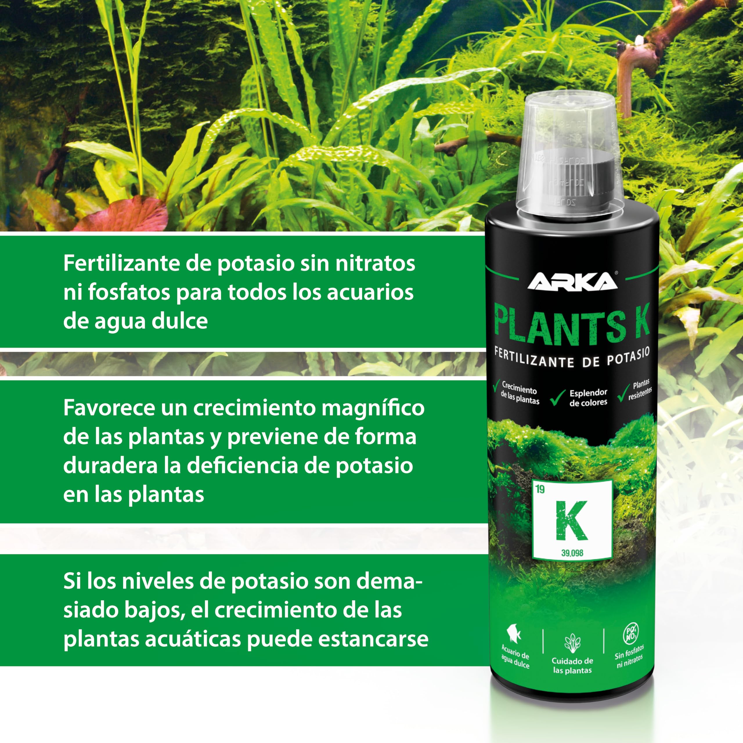 ARKA Plants K – Fertilizante líquido de potasio para Plantas de Acuario, Altamente Concentrado, Transparent
