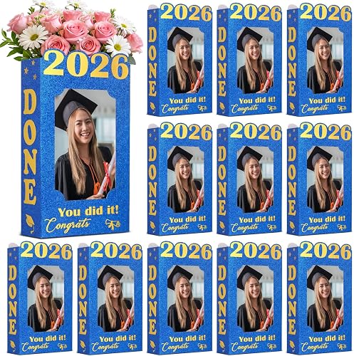 FunooFuno 12 Pack 2026 Graduation Table Decorations Photo Centerpieces for Table