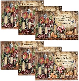 Vintage Wine Placemats Set of 6 Farmhouse Wine Glass Table Mats Christian Blessed Place Mats Decor Imitation Linen Heat Resistant Tablecloth for Dining Decoration Kitchen Party Restaurants 12''x18''