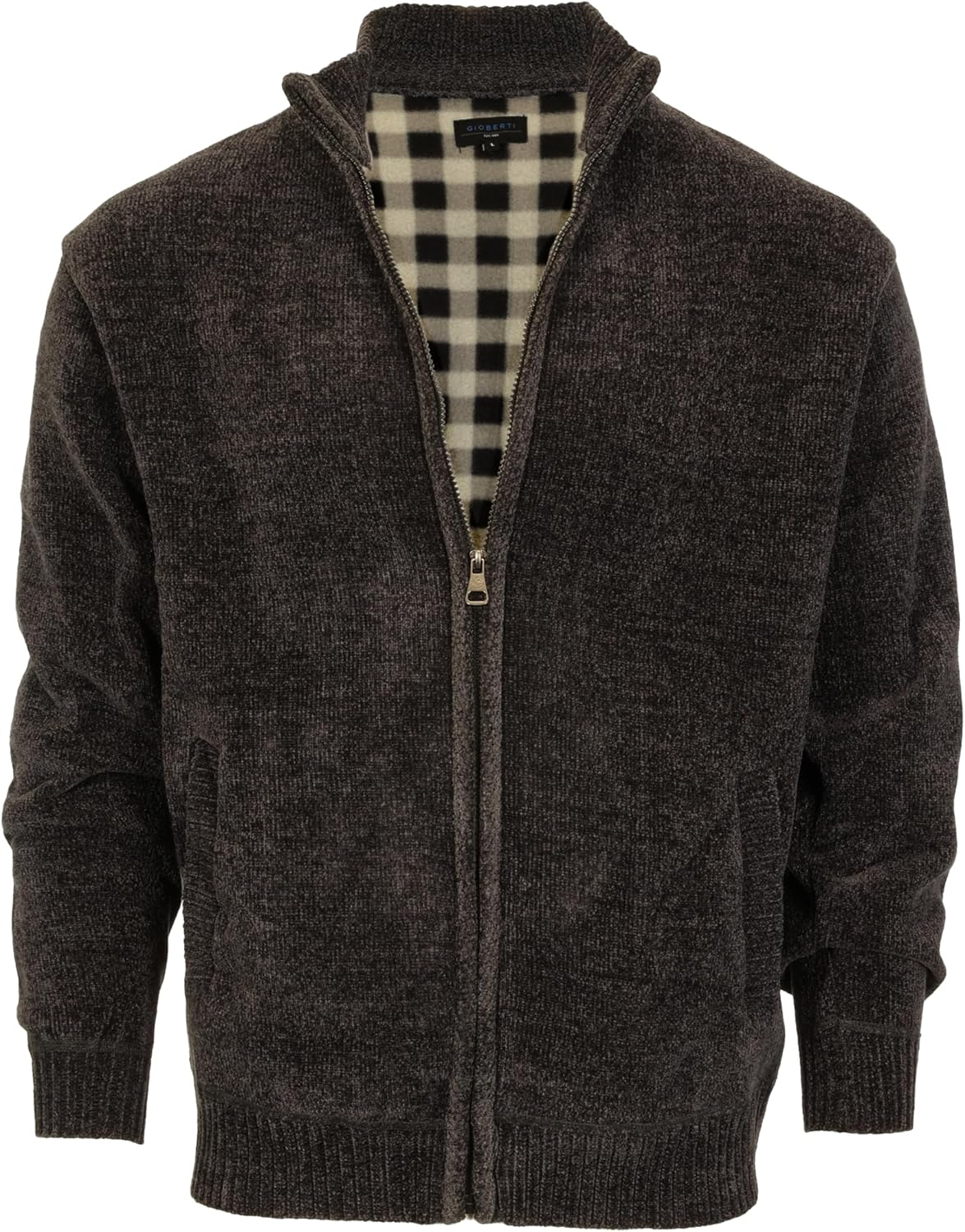Gioberti Men's Knitted Chenille Cardigan Sweater with Flannel Lining