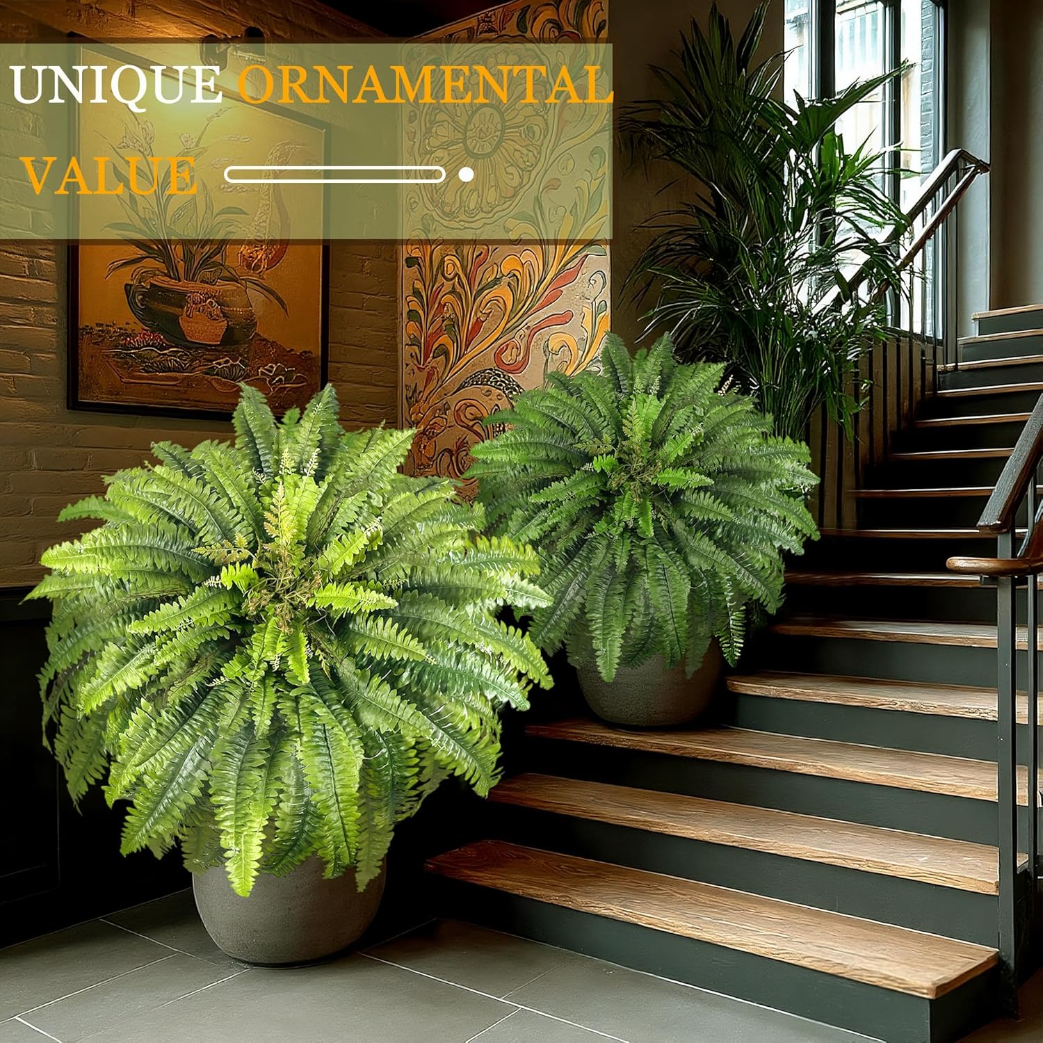 Artificial Ferns for Outdoors Large, 98 Fronds Fake Fern with Budlets, Realistic Faux Ferns Suitable for Home Indoors Greenery Decor, Entrance Porch Garden Windowsills Hanging or Potted