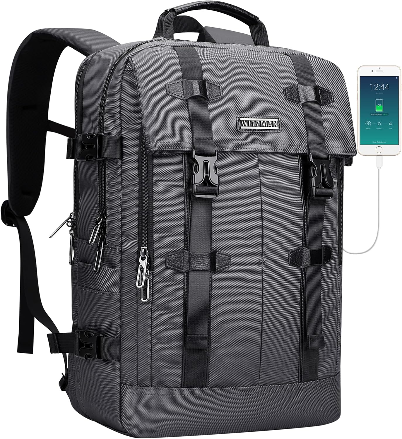 WITZMAN Travel Laptop Backpack for Men Fit 16 inch Computer Carry-on Airline Approved with USB Charging Port(B716 Silvery Grey)