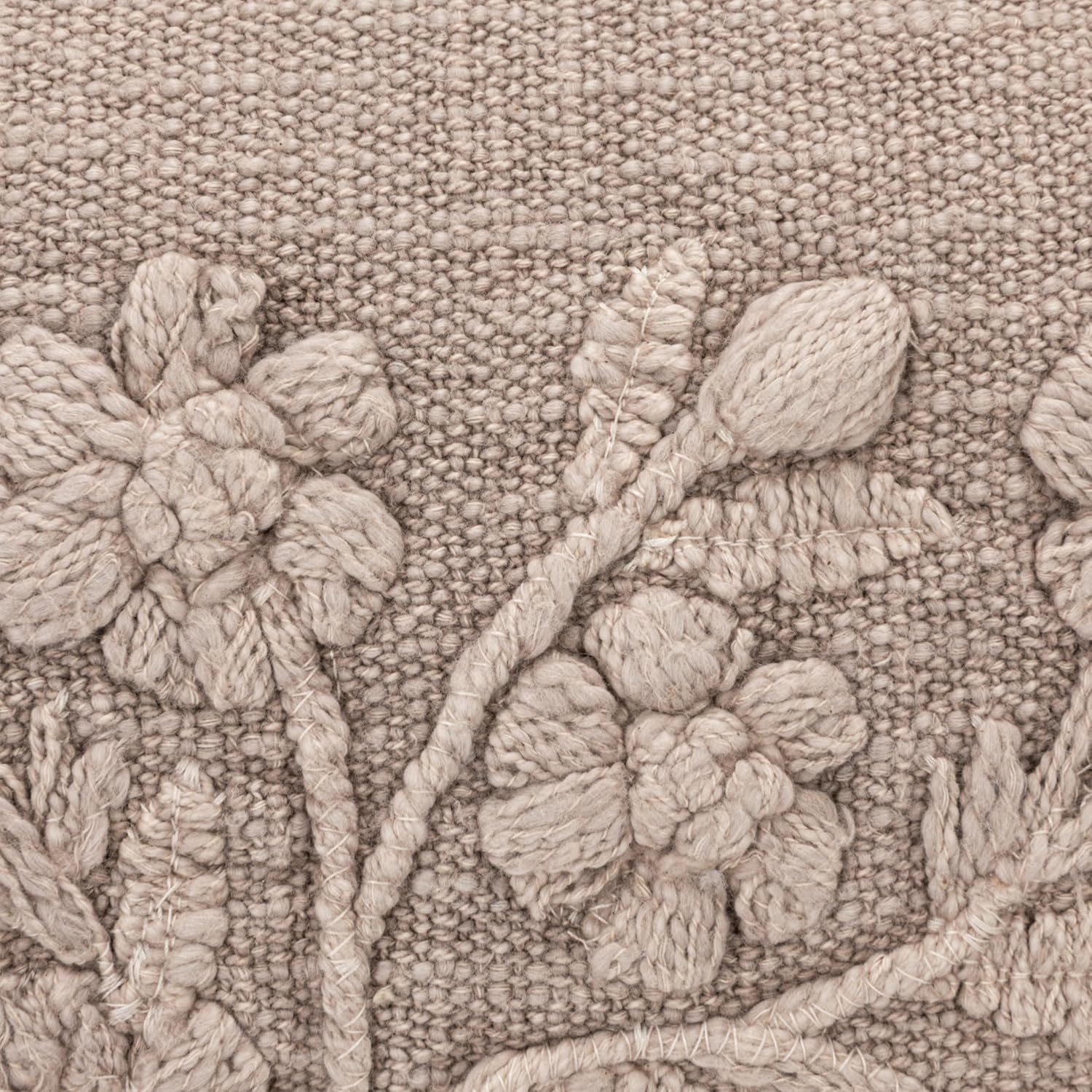 Creative Co-Op Stonewashed Cotton Slub Lumbar Pillow with Embroidered Flowers and Tassels, Taupe Beige