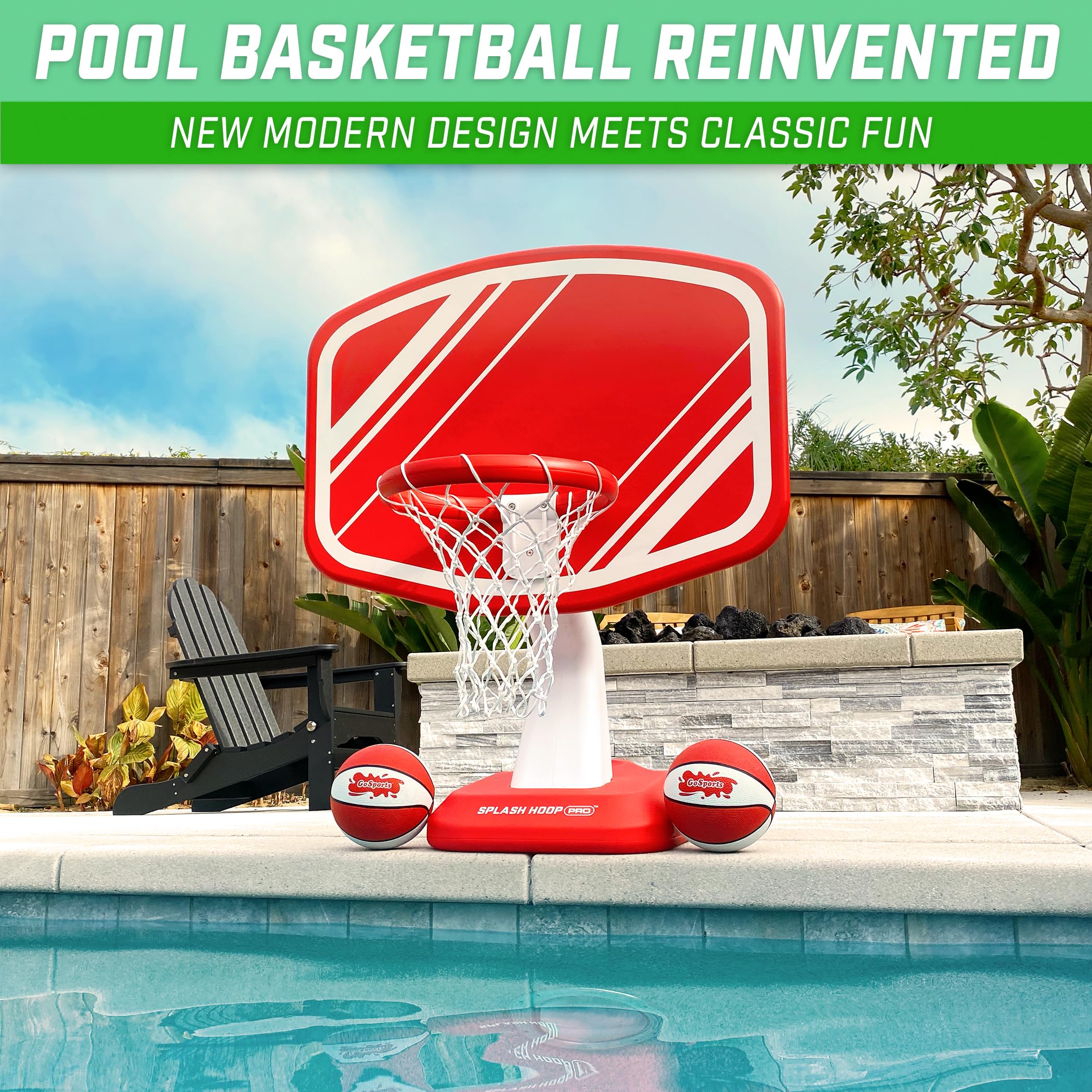 GoSports Splash Hoop Schwimmbad-Basketballspiel, inkl. Poolside Wasser-Basketball-Hoop, 2 Bälle und Pumpe