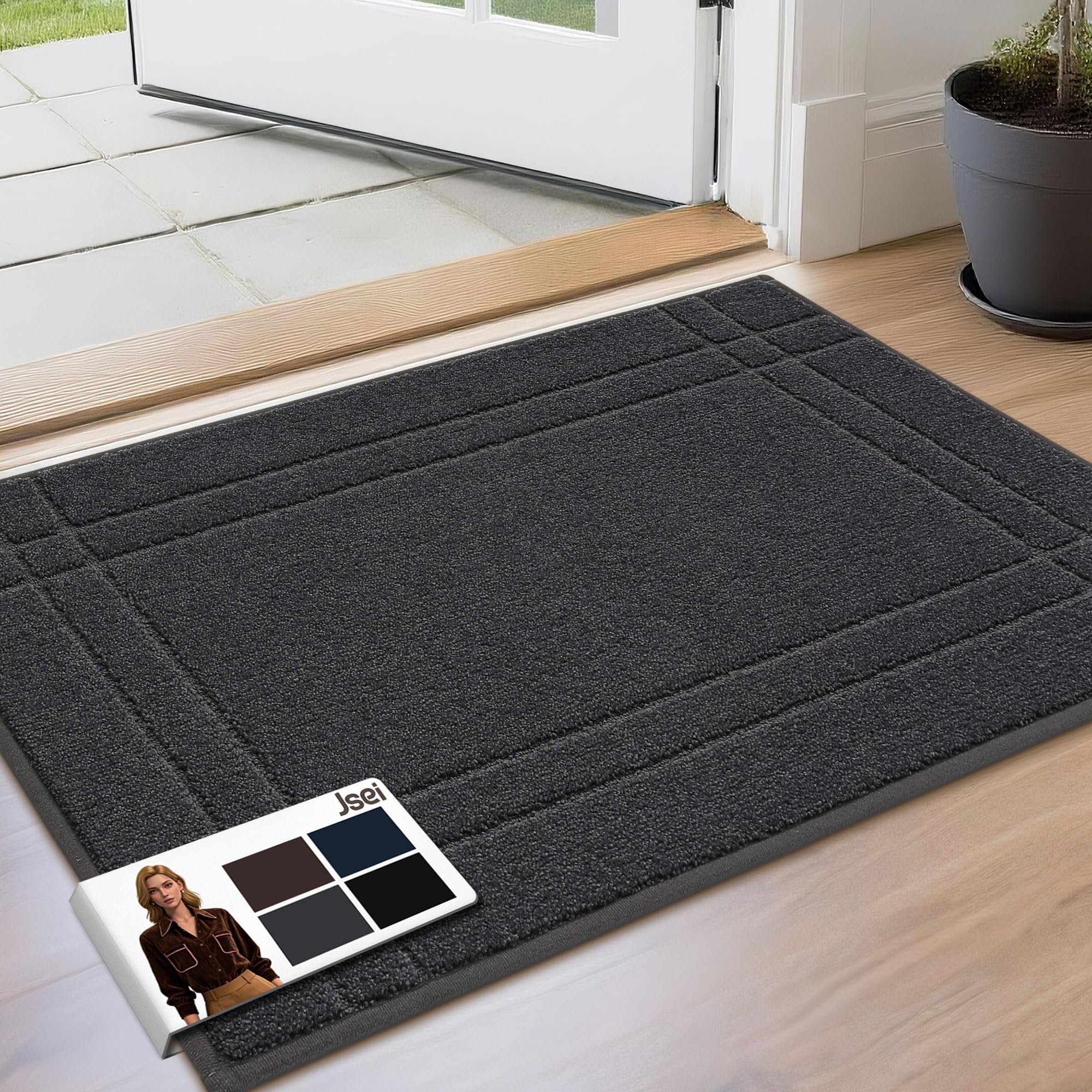 JSEI Indoor Doormat – Odour-Free & Super Absorbent, Mud-Trapping & 1.2cm Low Profile | Washable, TPR Non-Slip & Pet-Friendly, 50 x 80 cm, Dark Grey