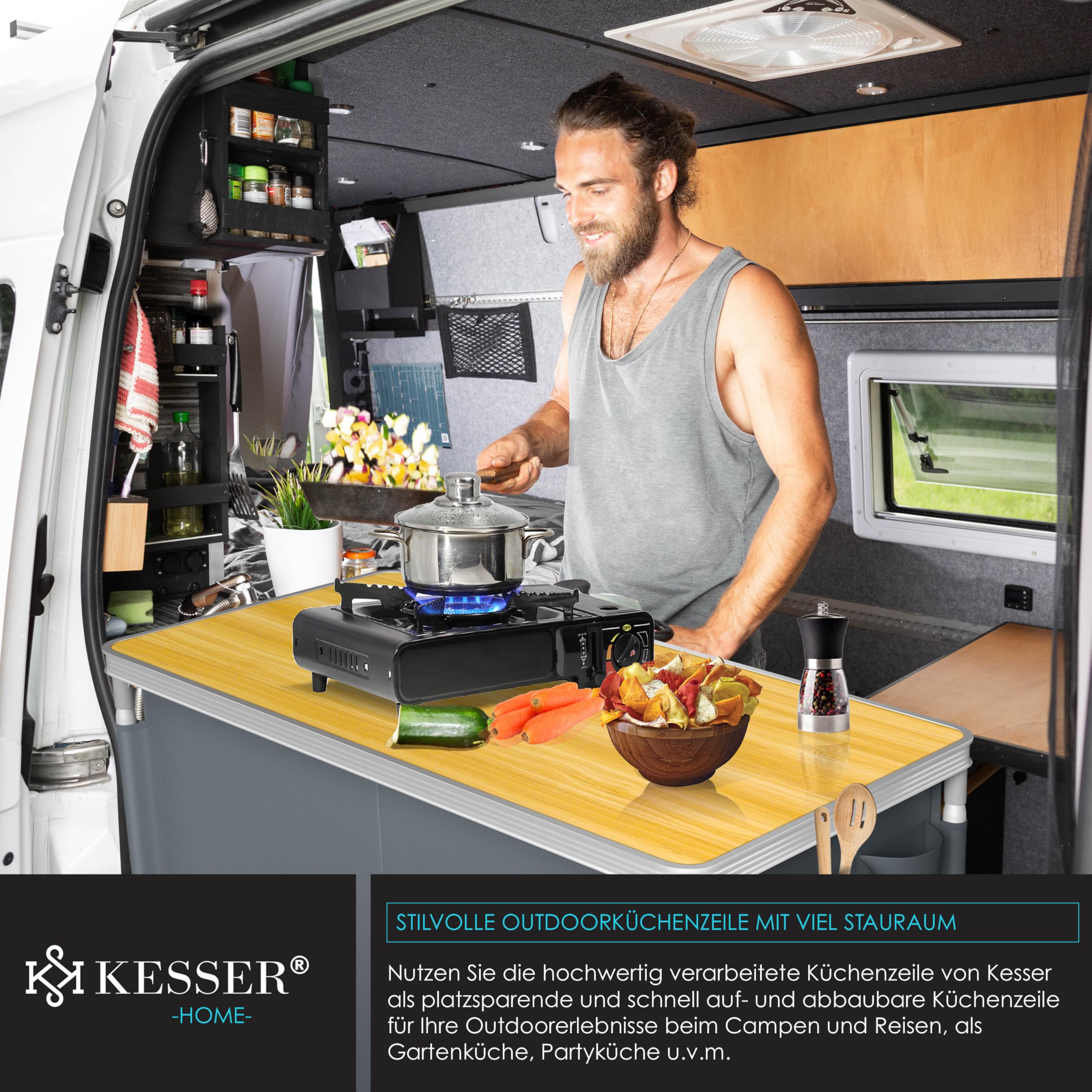 Jopassy Campingkeuken, campingkast, inklapbare campingkast met aluminium frame, hittebestendig