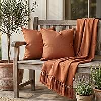 Kit Manta Para Sofá Em Linho Terracota + 2 Capas De Almofadas 45x45 Luxo