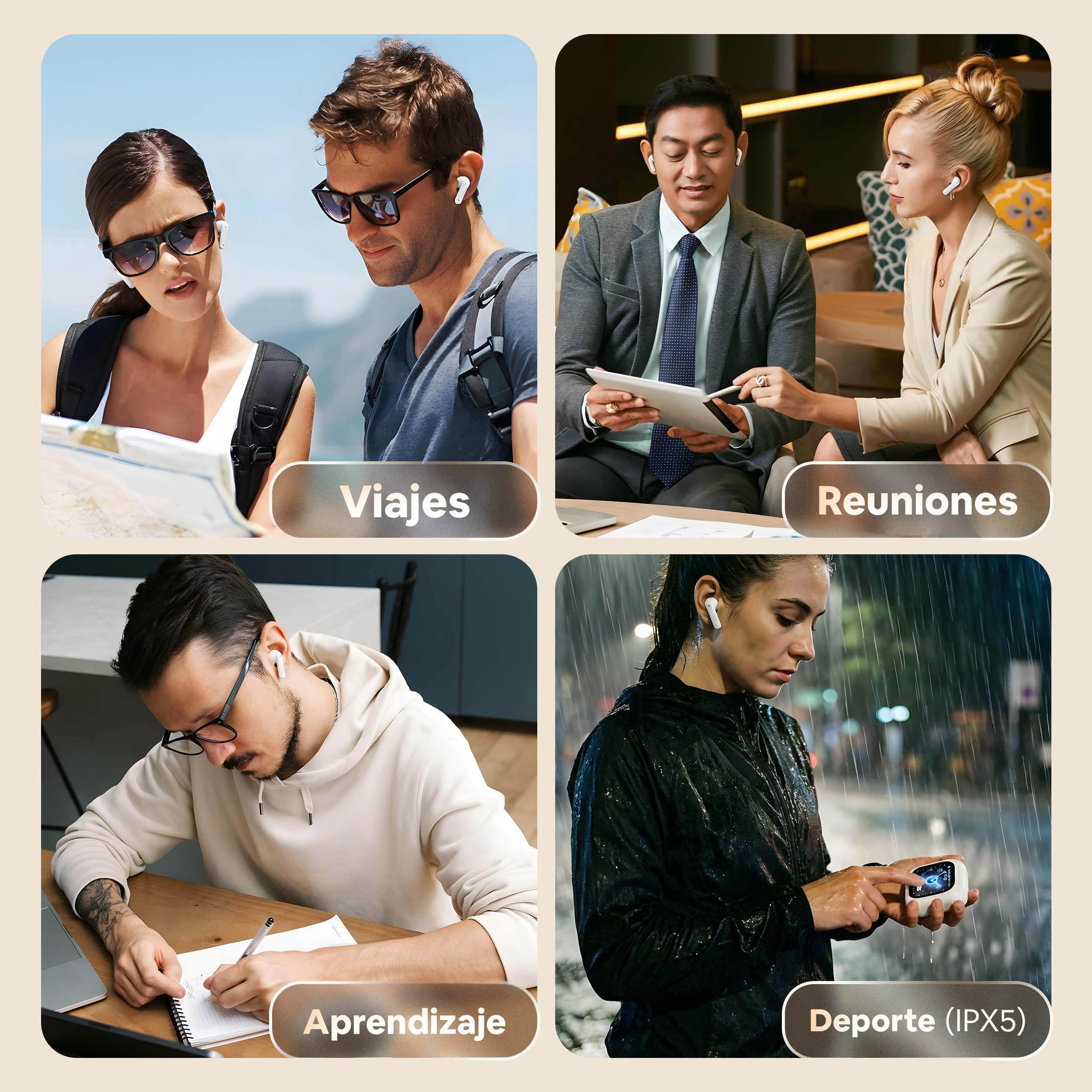 Auriculares Traductor en Tiempo Real 158 Idiomas y Limpiador - Traductor Instantaneo de Voz con iOS y Android - Auriculares Traductores Simultaneos IA con ANC y Estuche con Pantalla Táctil