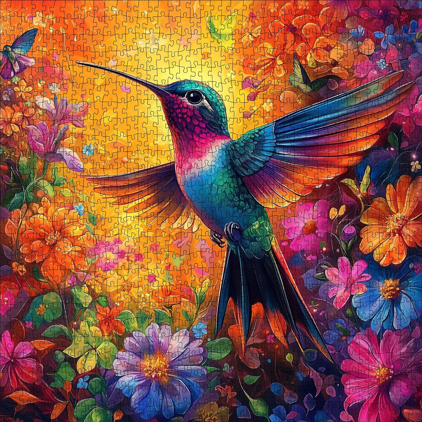 Hummingbird Puzzles for Adults 1000 Pieces - Vibrant Flower Humming bird Jigsaw Puzzles, Beautiful Hummingbird Floral Puzzle with Letters on Back,