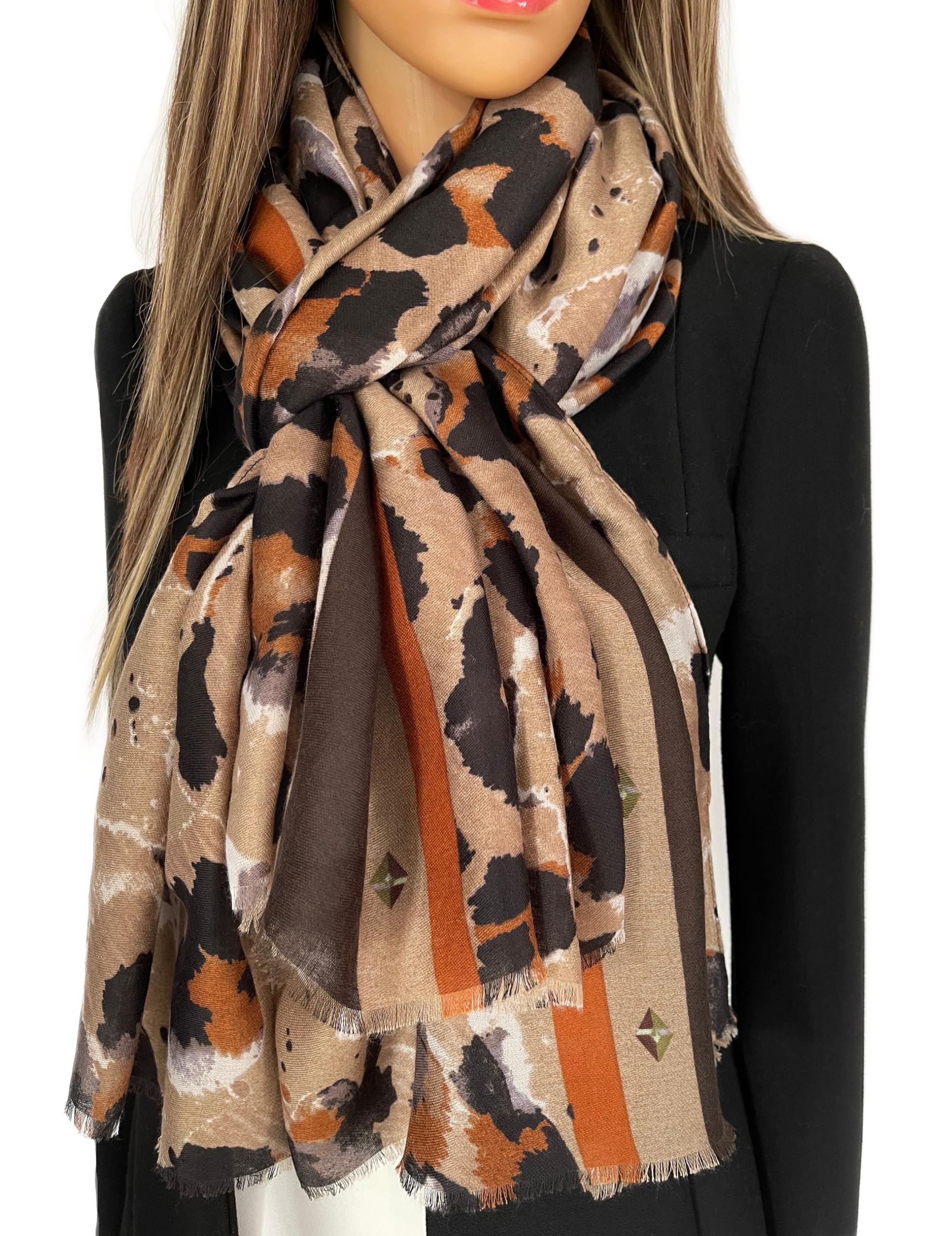 The Accessory Co. Large Snakeskin Scarf for Women – Leopard Print Block Design – Lightweight Animal Print Shawl Wrap – Stylish Neck Scarf for Women