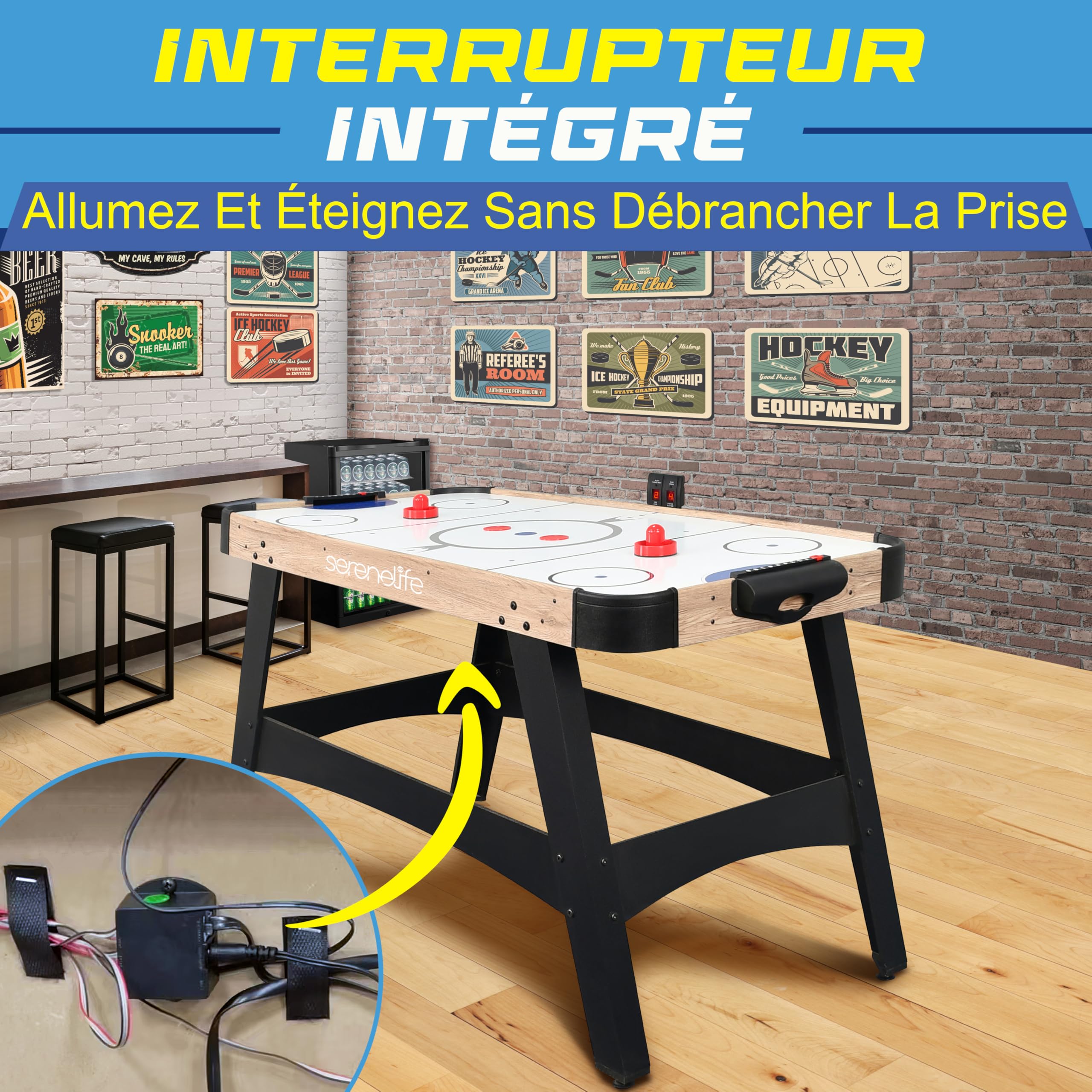 SereneLife Table de Air Hockey avec Soufflerie, Jeu de Hockey sur Table pour Enfants et Adultes avec Palets et Poignées