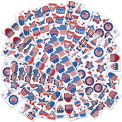 1240 calcomanías patrióticas para niños, calcomanías surtidas, calcomanías de bandera estadounidense, calcomanías de mapa azul, rojo y blanco,