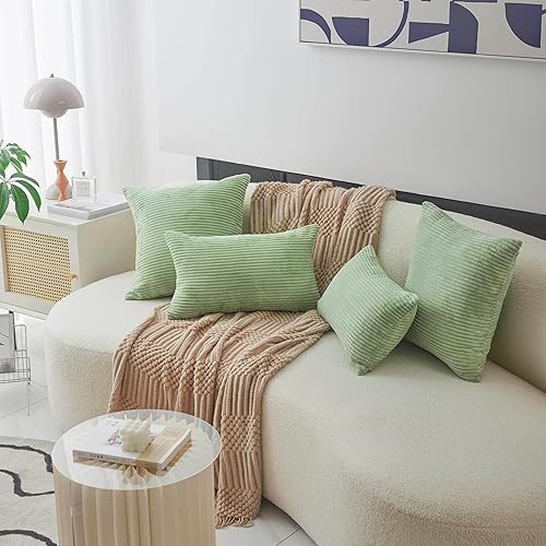 Vista 325 de Home Brilliant - Juego de 2 fundas de almohada de 24 x 24 pulgadas / 61 x 61 cm., de terciopelo de pana a rayas, cojín cuadrado decorativo, funda