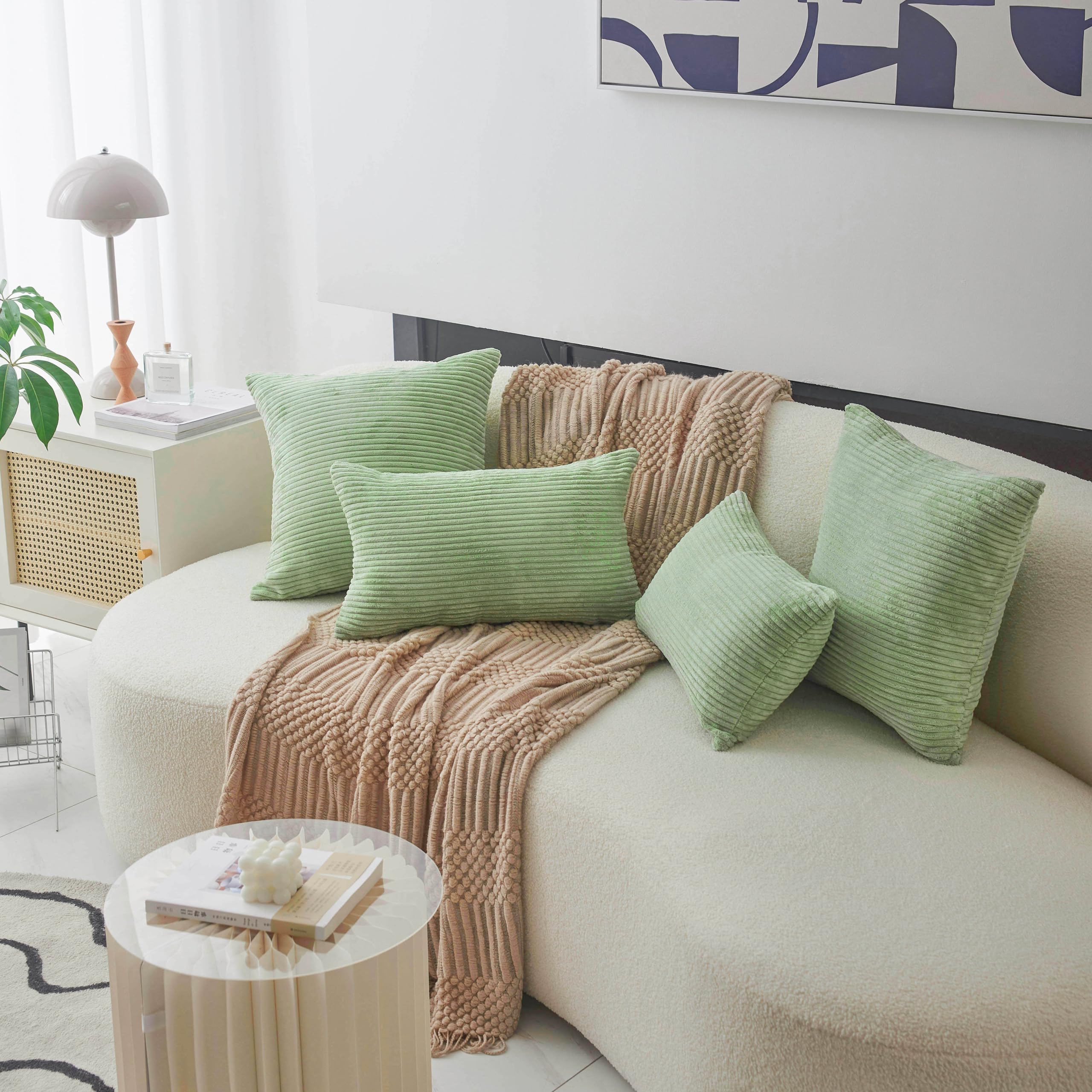 Green Plant Lumbar Pillow Covers Set Of 2 – 12x20 Inch Sage Green Fern Leaf Decor For Sofa, Couch & Outdoor