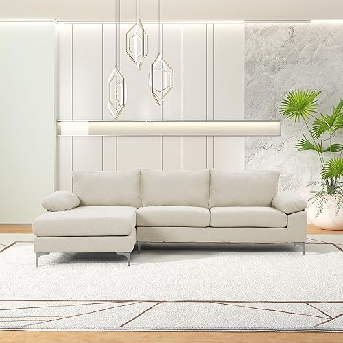 Casa Andrea Milano Moderno sofá seccional grande en forma de L, con diván extra ancho, gris claro