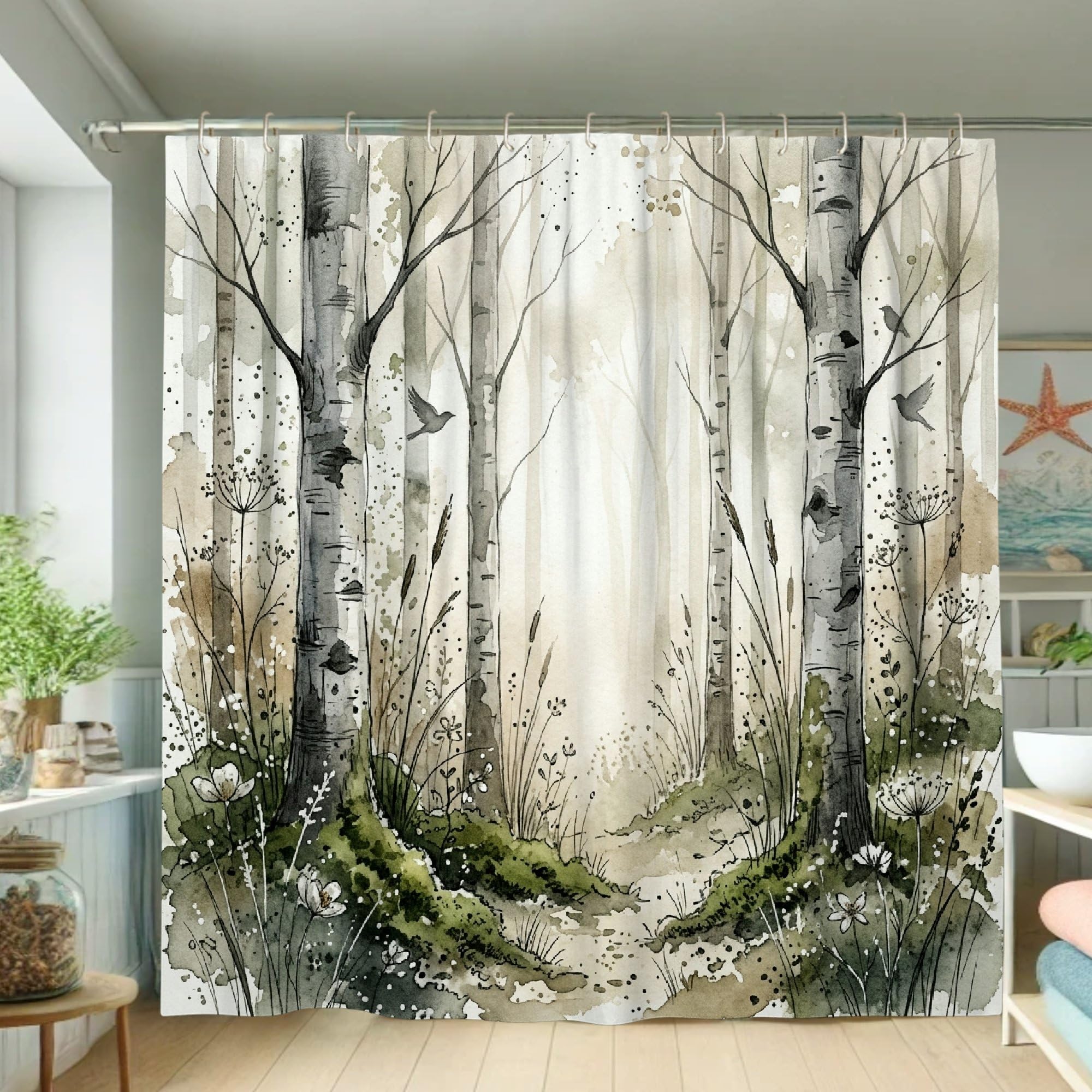 Rideau de douche polyester bouleaux 183x183 cm floral