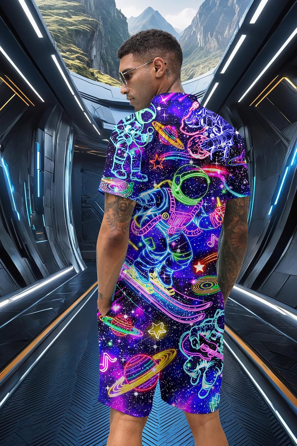 Goodstoworld Male Hawaiian Romper Fashion Zipper Slim Fit Jumpsuit with Pocket S-XXL