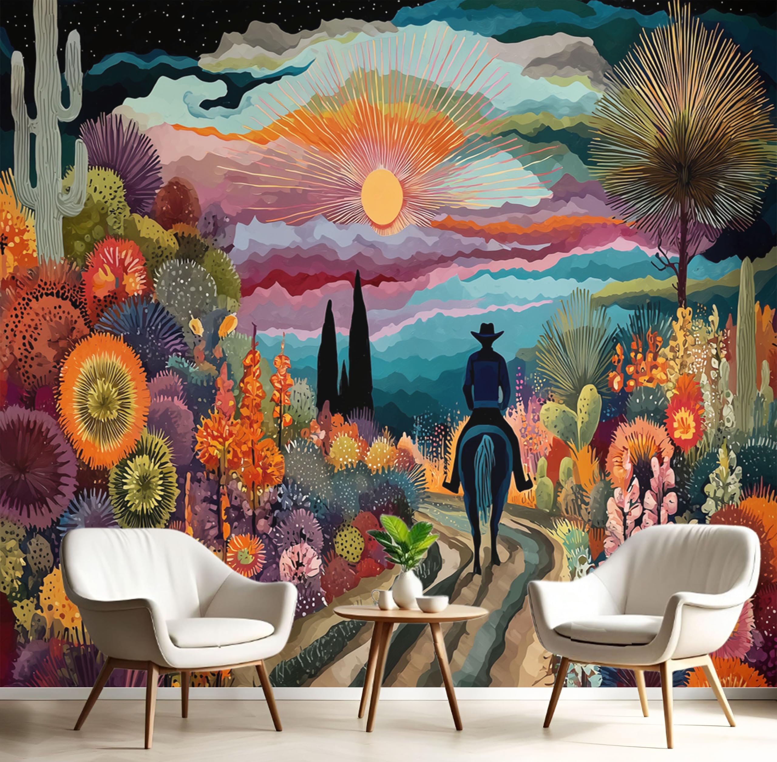 Poster géant mural 3D turquoise 150x105 pour agrandir un salon sombre