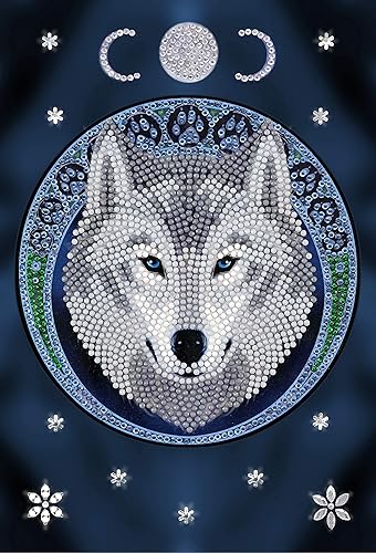 Crystal Art Cuaderno de pintura de diamantes, lobo lunar, crea una cubierta brillante con cristales, para edades de 8 años en adelante