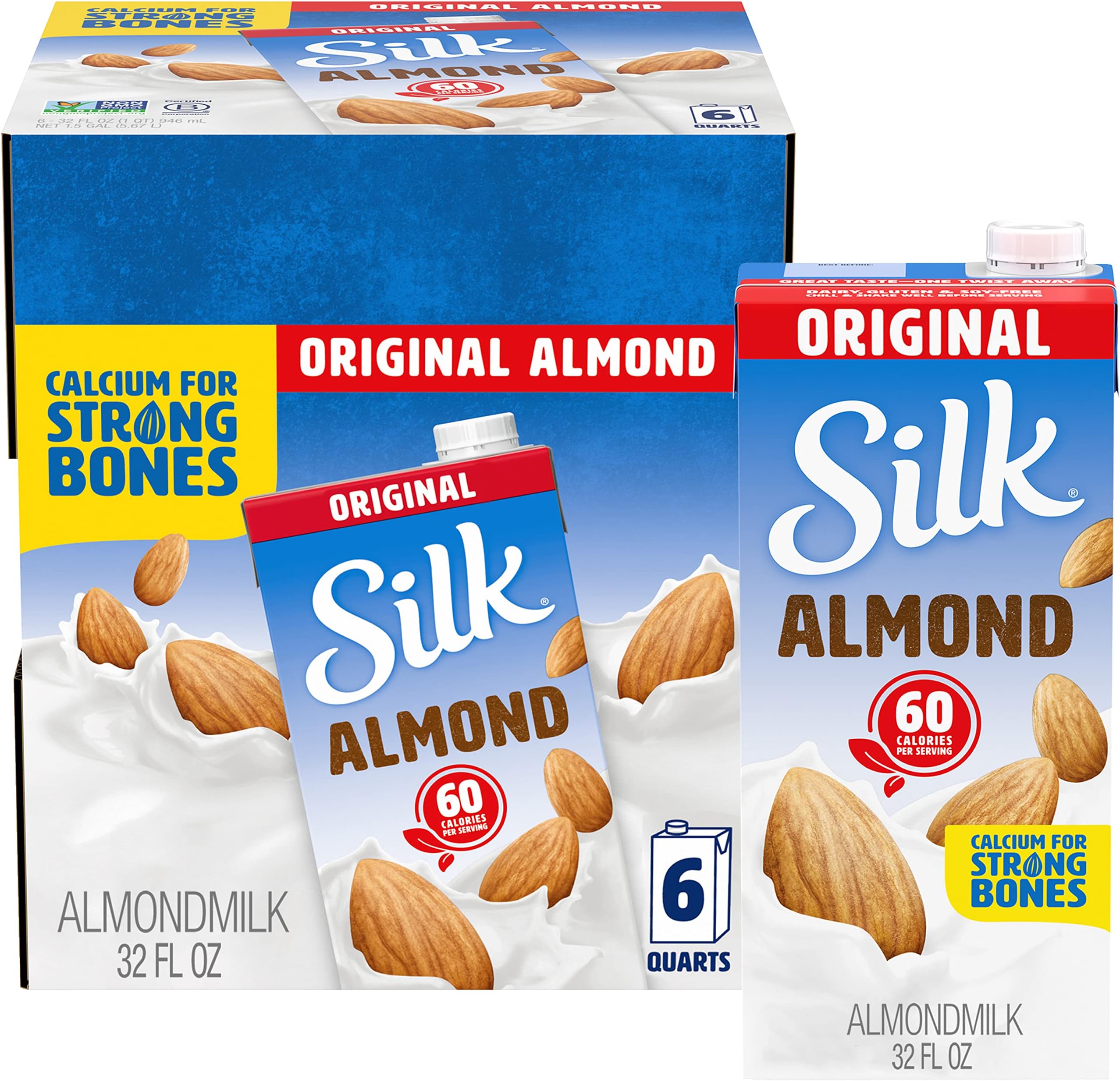 Amazon.com: Silk Shelf-Stable Almond Milk, Original, Dairy-Free, Vegan ...