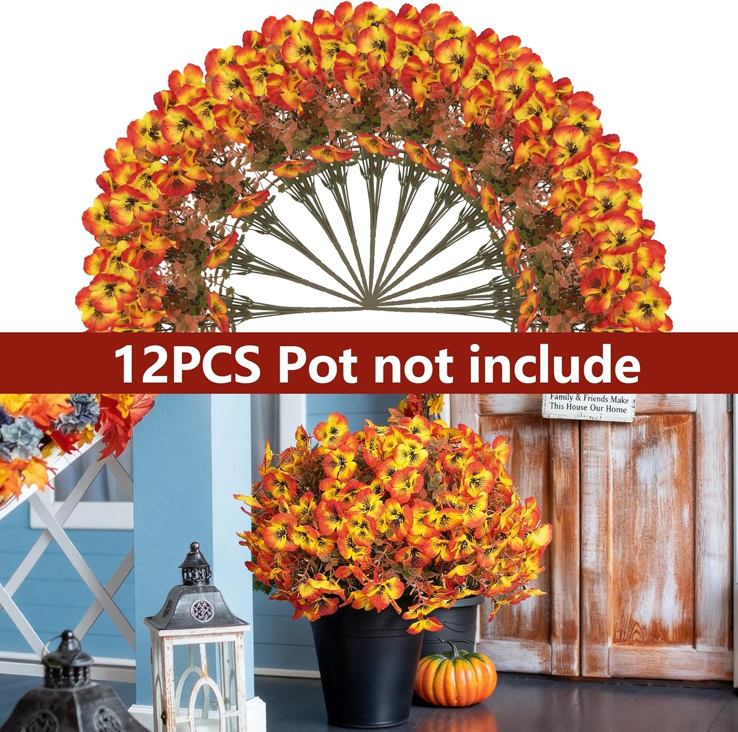 Artificial Flowers Fake Fall Plants for Outside Winter Chrsitmas Decoration, 12 Bundles Silk Fall Mums with Eucalyptus Leaves Fake Plants for Autumn Porch and Home Patio Yard Weeding Decor - Image 3