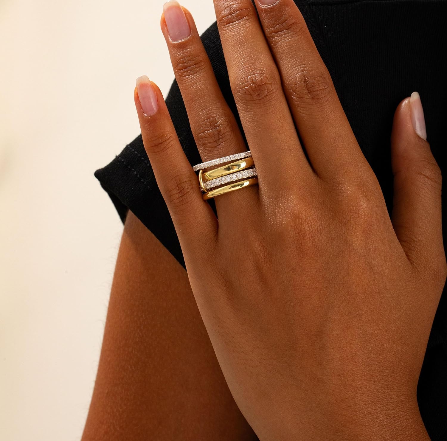 DEARMAY Gold Rings for Women, Stacking 14K Gold Plated Interlocked Rings Set Non Tarnish Stackable Silver Wedding Bands Ring Trendy Cubic Zirconia Ring Size 7 Fashion Jewelry for Women - Image 2